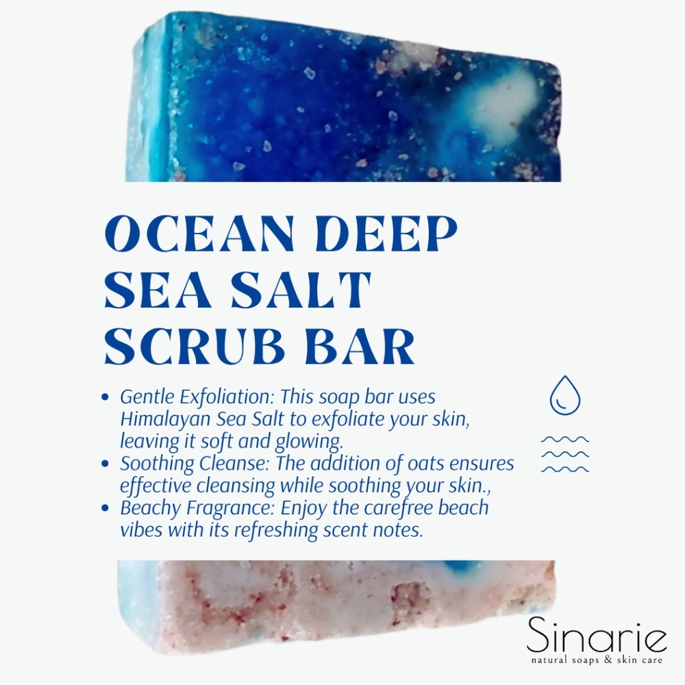 Ocean Deep Sea Salt Soap Bar - Handmade Soap Bars by Sinarie - Soothing Oats